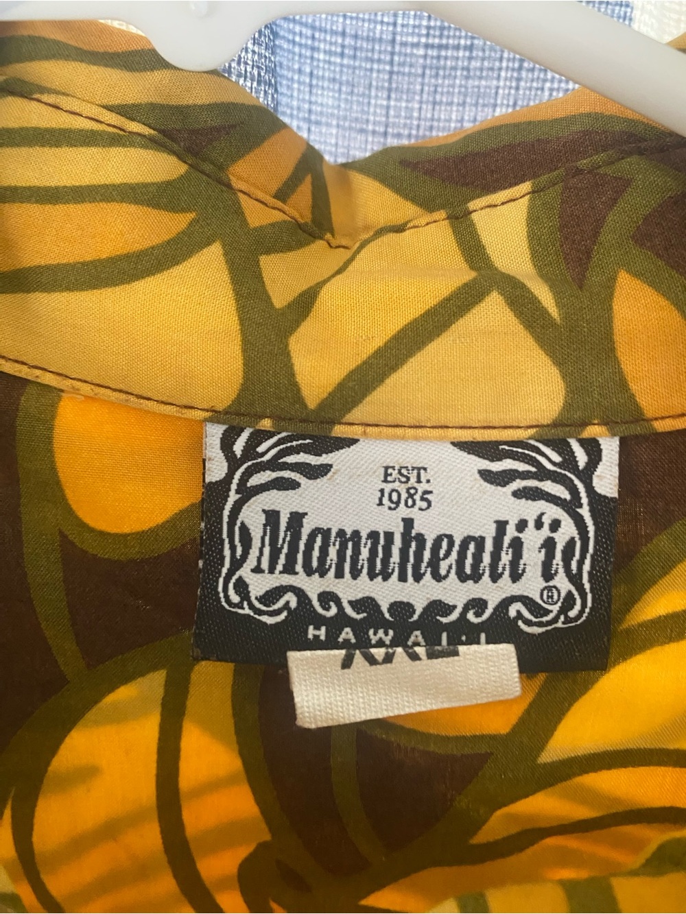 Manuhealii Yellow and Olive Green Tropical Button-Down Shirt